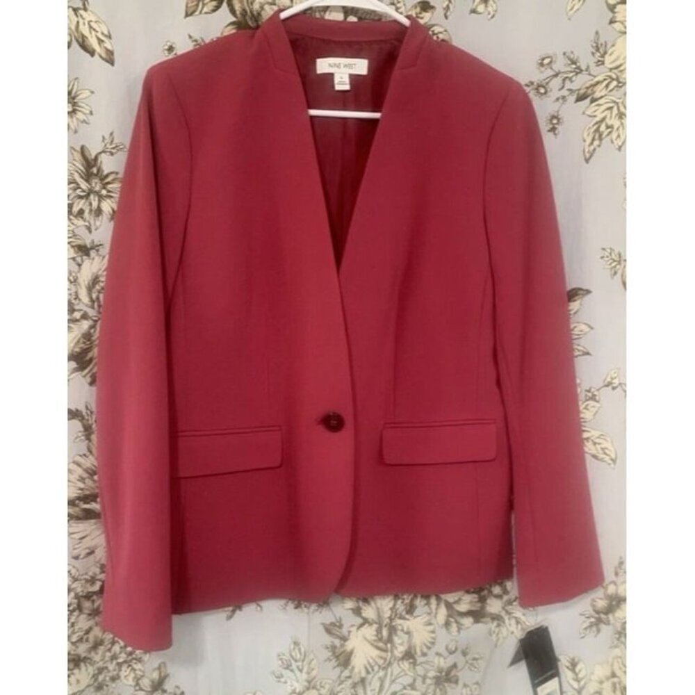 Nine West NWT $99 Fuchsia "Terra Rose" Blazer Size 6 Collarless Lined One Button